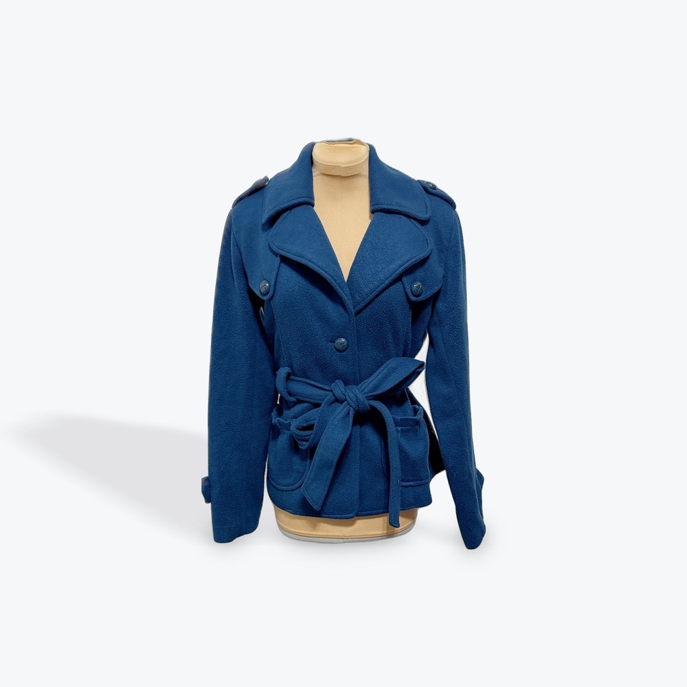 Finesse Teal Blue Belted Double Breasted Peacoat Jacket Women's Medium‎